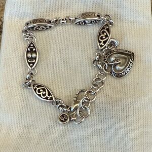 BRIGHTON Filigree Station Etched HOPE & LOVE Floating Heart Charm Bracelet